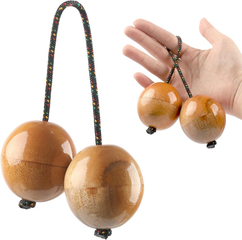GOGHOST 1 Pack Wooden Kashaka Shaker, Asalato Instrument Rhythmic Ball, Adjustable Length African Shakers, Traditional Aslatuas Double Balls Hand Percussion for Performances - Image 1